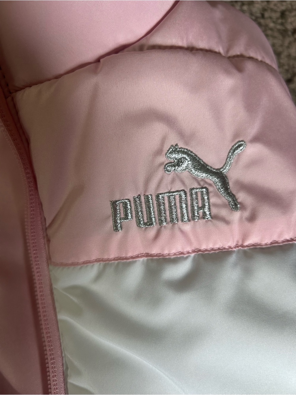 Puma Pink White Light Blue Colorblock Puffer Vest Excellent 10/12 - Picture 6 of 7